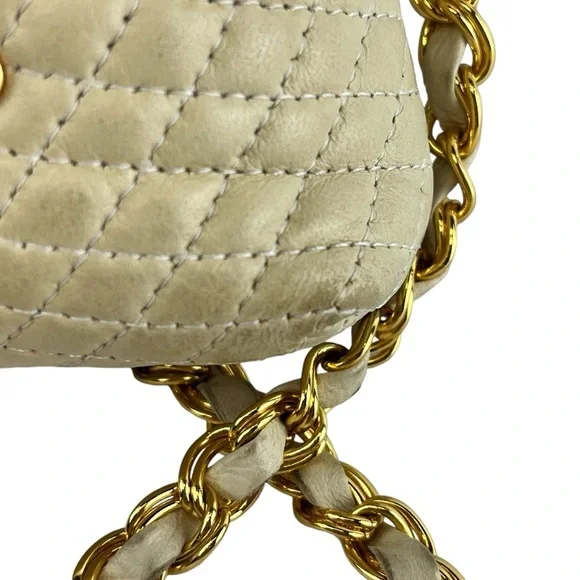 Bally Lambskin Leather Quilted Crossbody Bag with Gold Tone Chain in Cream - Picture 6 of 16